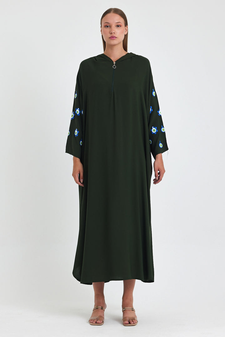 (4P.PACK) Evil Eye Charm Embroidered Kaftan Dress