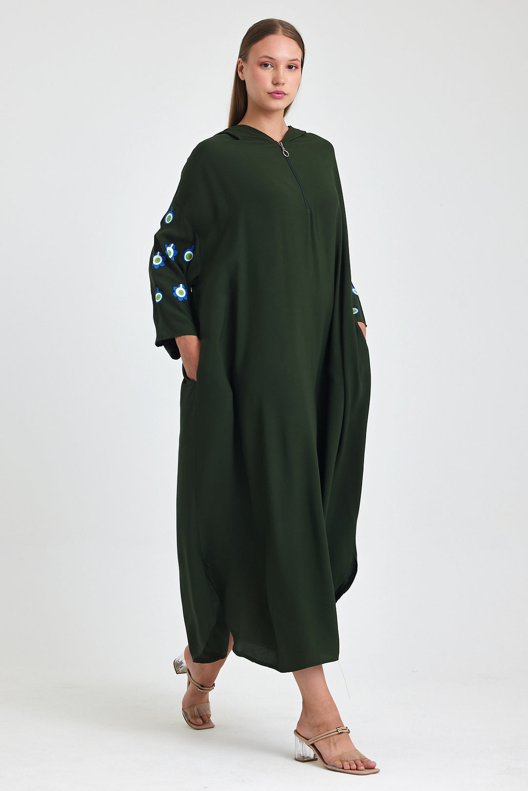 (4P.PACK) Evil Eye Charm Embroidered Kaftan Dress