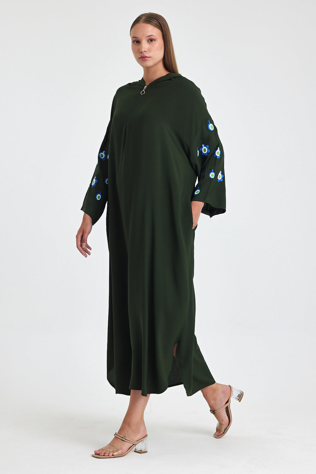 (4P.PACK) Evil Eye Charm Embroidered Kaftan Dress