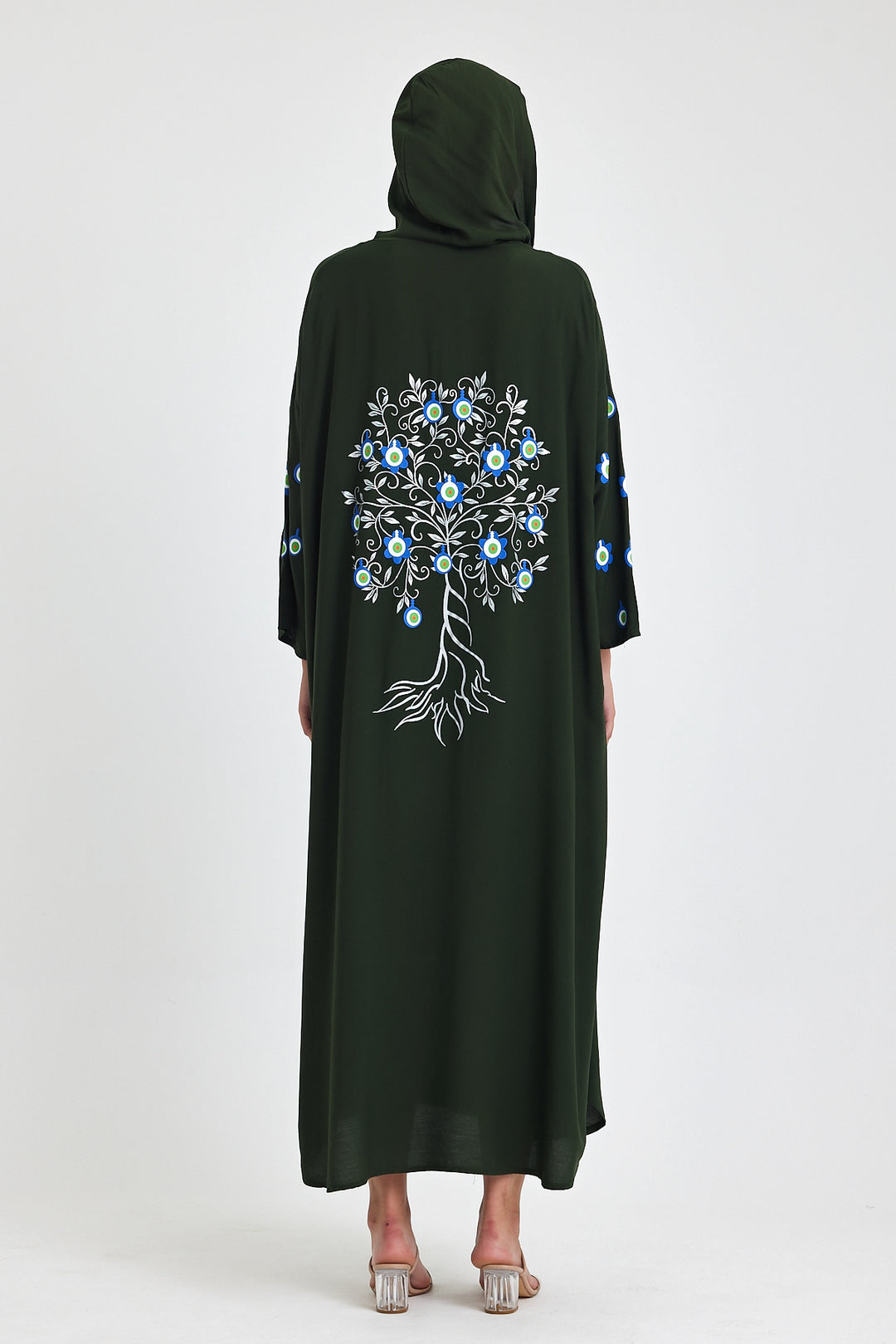 (4P.PACK) Evil Eye Charm Embroidered Kaftan Dress