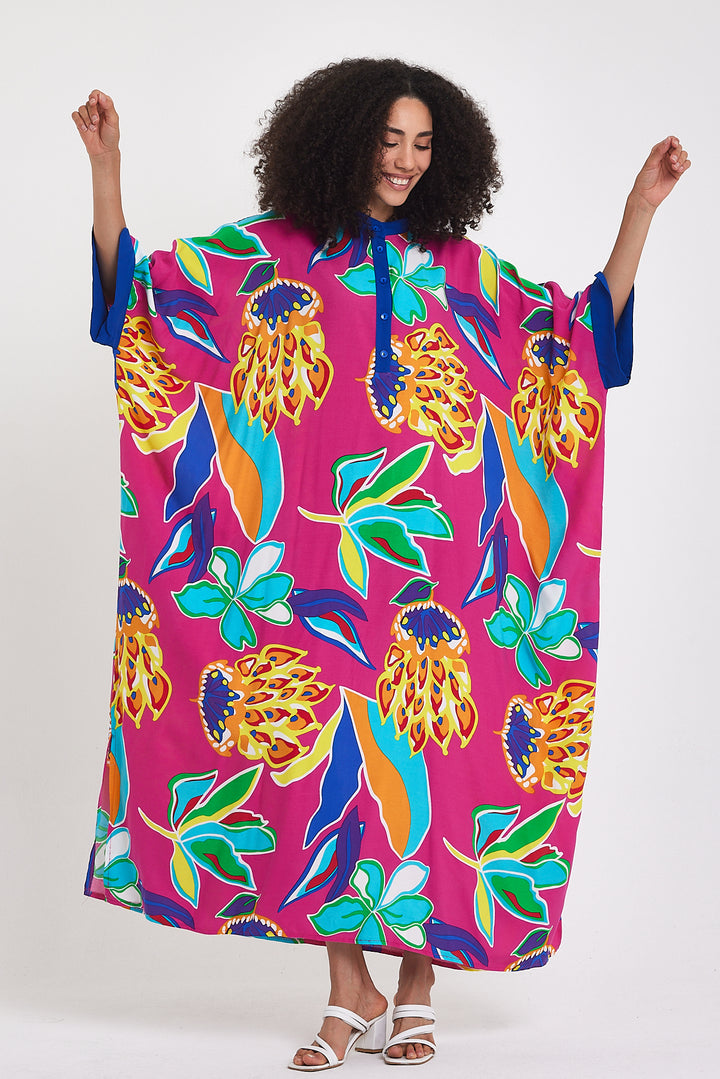 (4P.PACK) Tropical Bloom Kaftan Dress