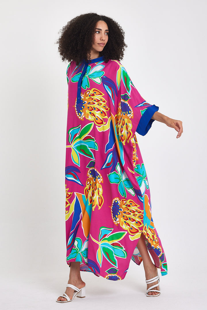 (4P.PACK) Tropical Bloom Kaftan Dress