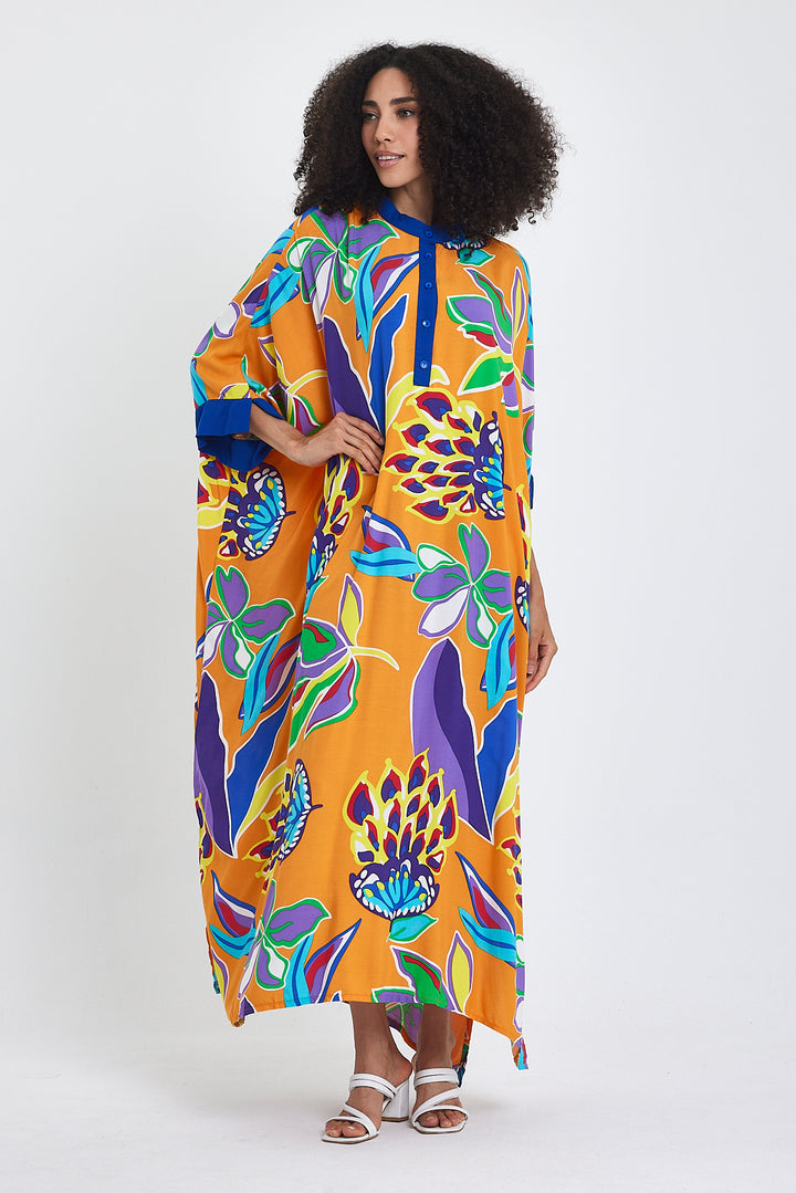 (4 P.PACK) Tropical Bloom Kaftan Dress