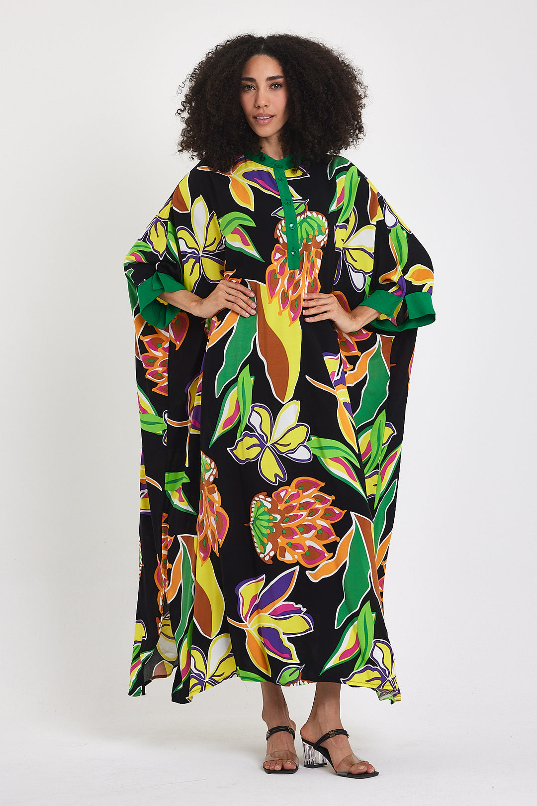 (4P.PACK) Tropical Bloom Kaftan Dress
