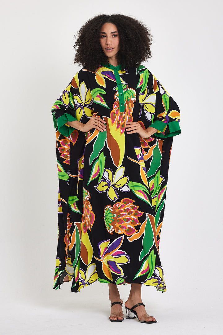 (4P.PACK) Tropical Bloom Kaftan Dress