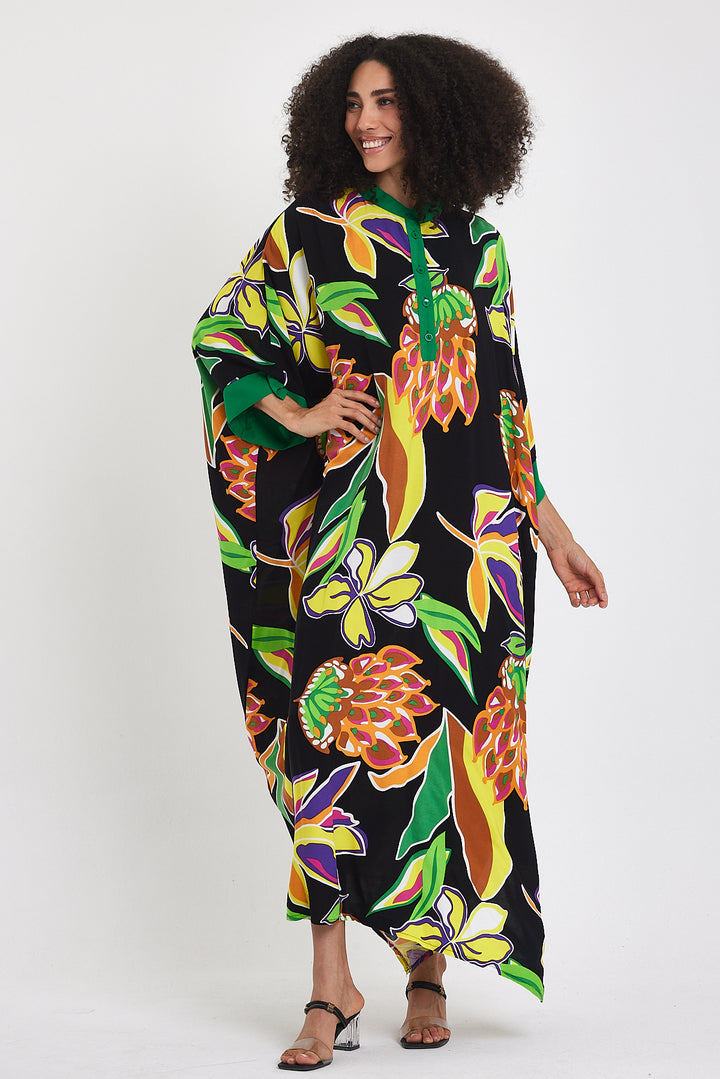 (4P.PACK) Tropical Bloom Kaftan Dress