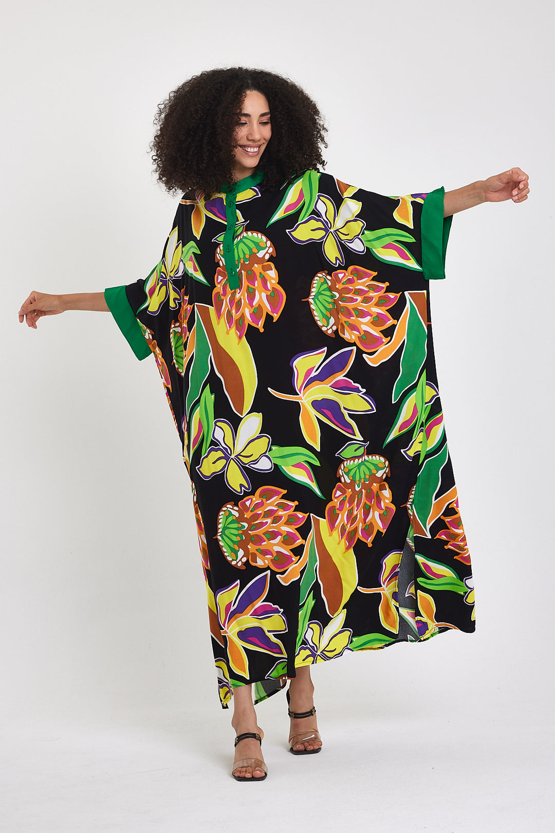 (4P.PACK) Tropical Bloom Kaftan Dress