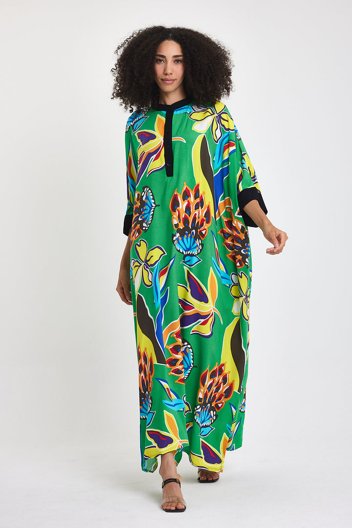(4P.PACK) Tropical Bloom Kaftan Dress