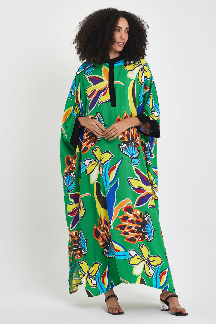 (4P.PACK) Tropical Bloom Kaftan Dress