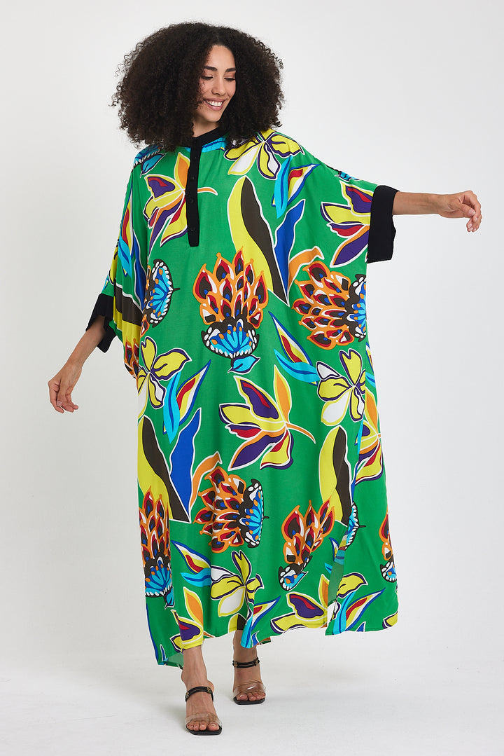 (4P.PACK) Tropical Bloom Kaftan Dress