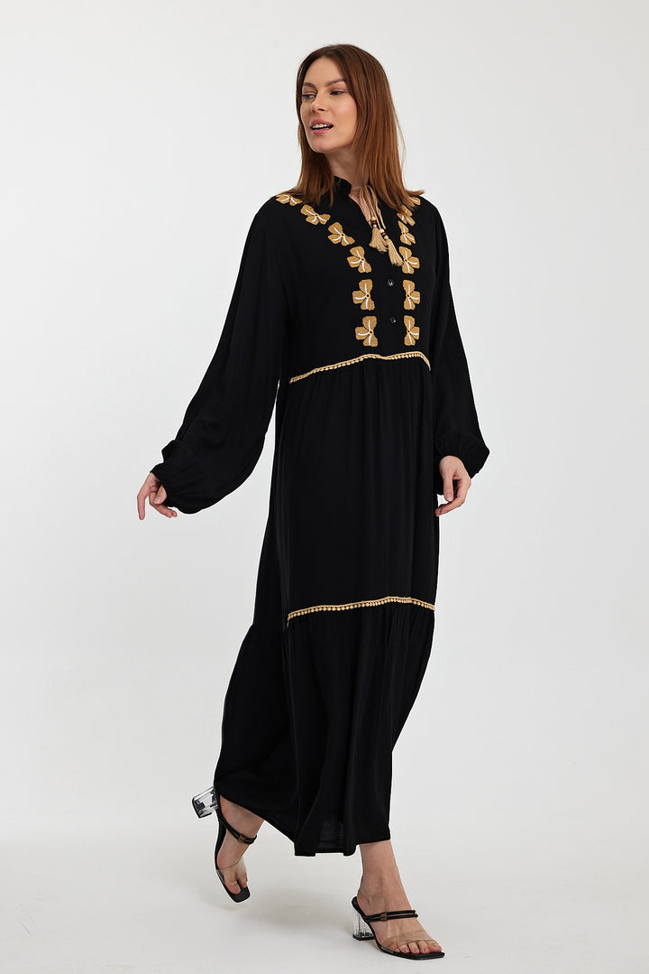 (4P.PACK) Golden Bow Embroidered Maxi Dress