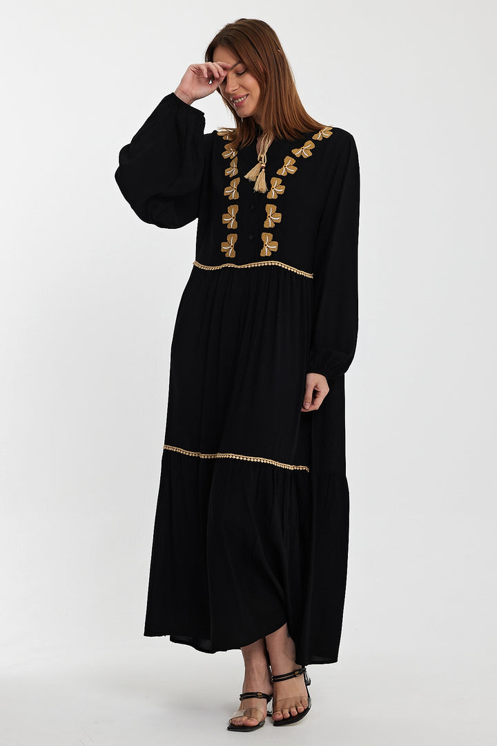 (4P.PACK) Golden Bow Embroidered Maxi Dress