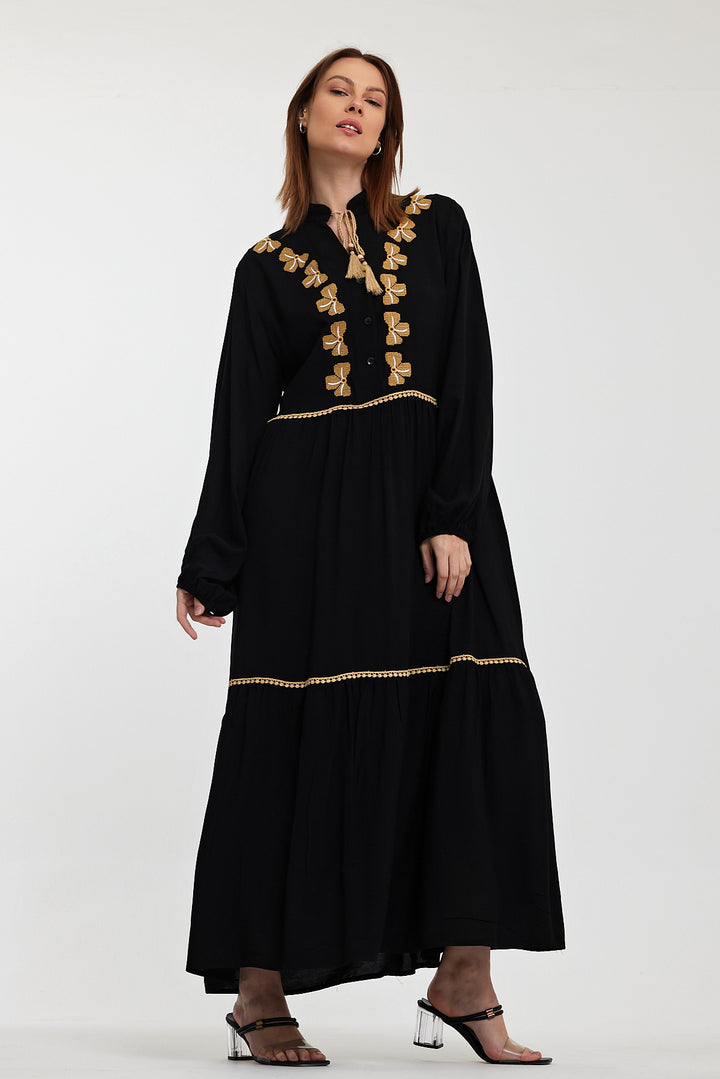 (4P.PACK) Golden Bow Embroidered Maxi Dress