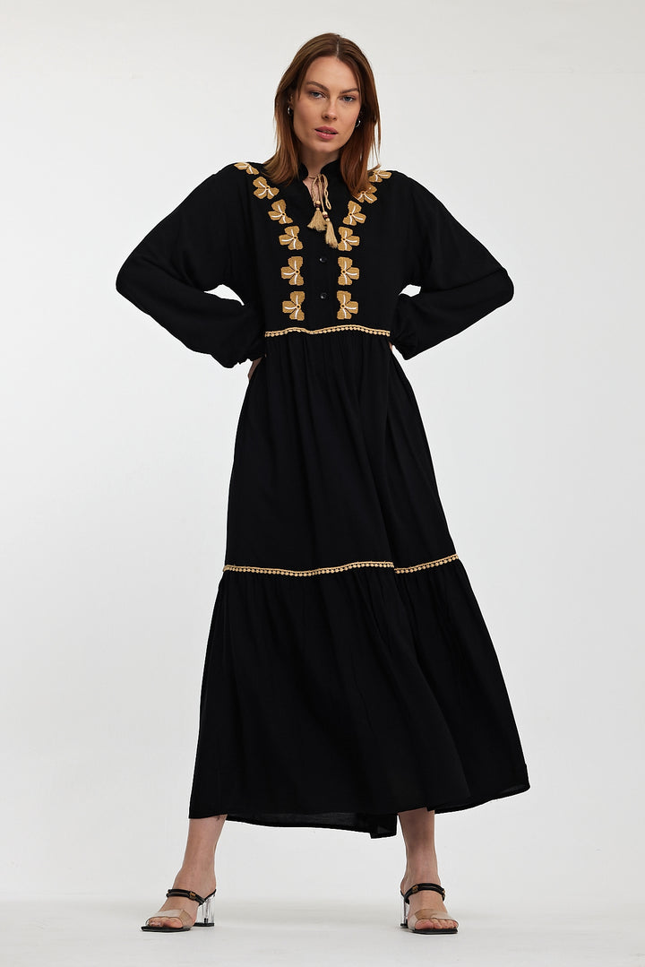 (4P.PACK) Golden Bow Embroidered Maxi Dress