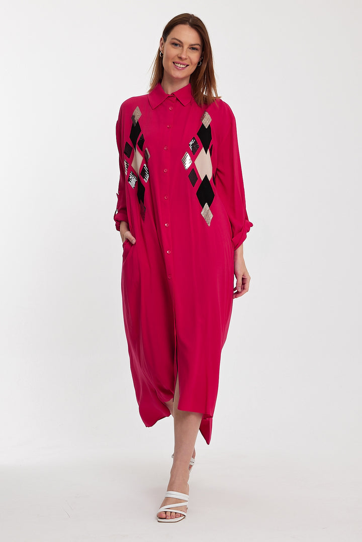 (4P.PACK) Geo Luxe Shirt Maxi Dress