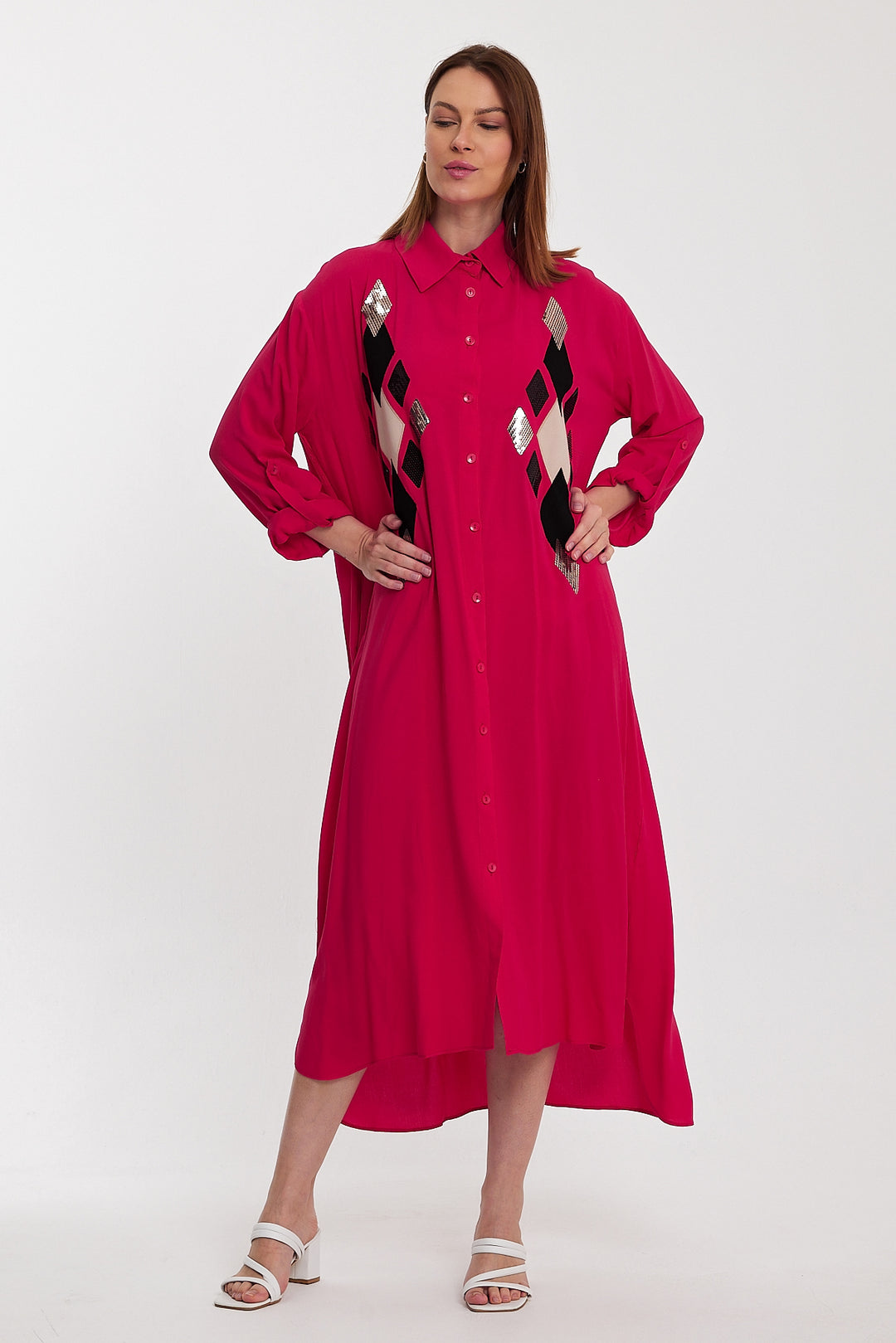 (4P.PACK) Geo Luxe Shirt Maxi Dress