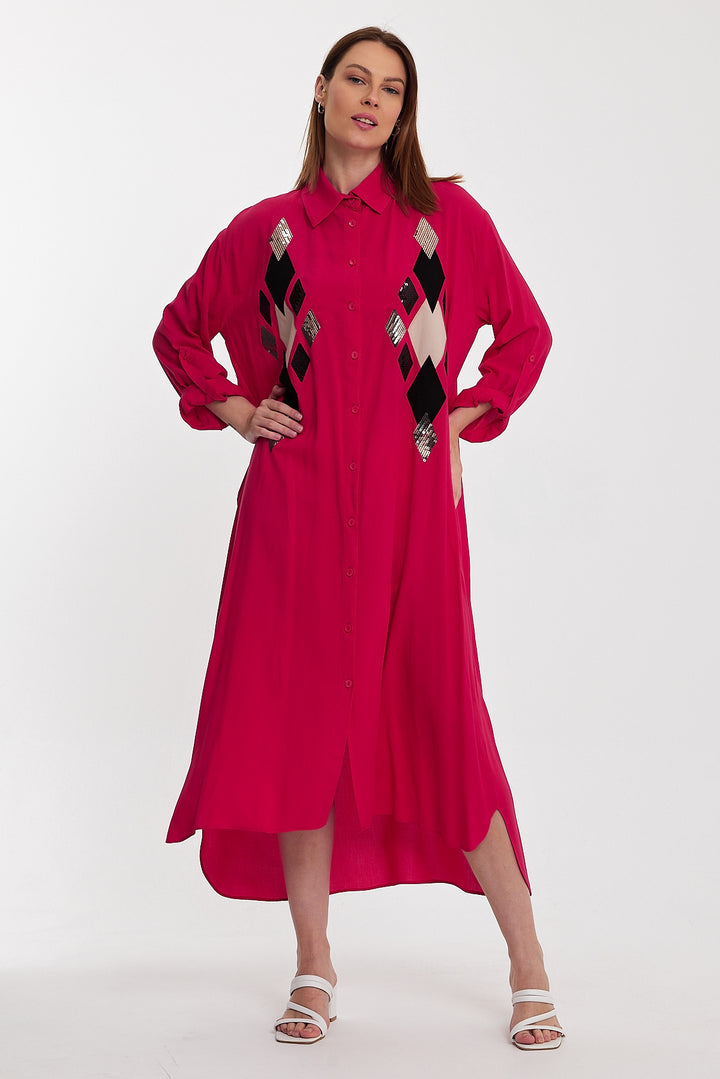 (4P.PACK) Geo Luxe Shirt Maxi Dress