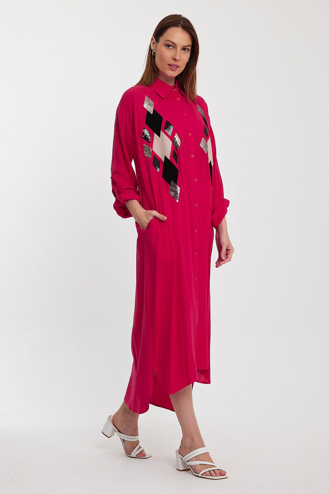 (4P.PACK) Geo Luxe Shirt Maxi Dress