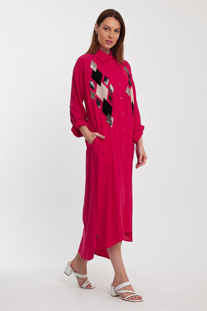 (4P.PACK) Geo Luxe Shirt Maxi Dress