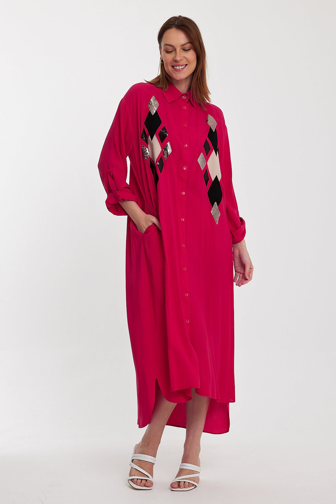 (4P.PACK) Geo Luxe Shirt Maxi Dress