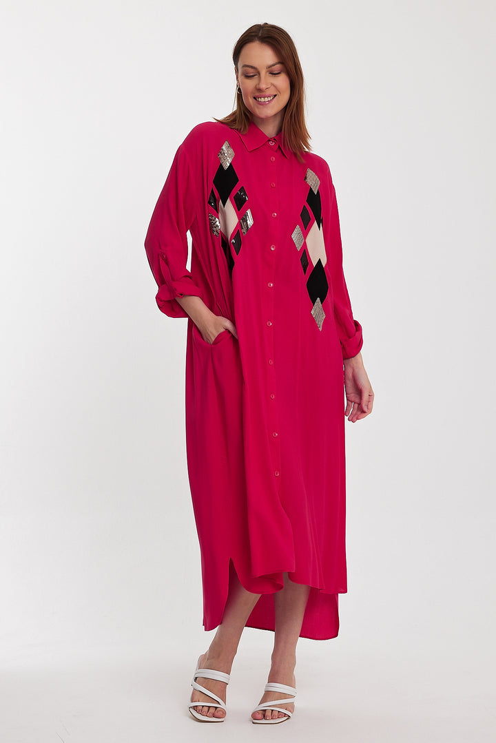 (4P.PACK) Geo Luxe Shirt Maxi Dress