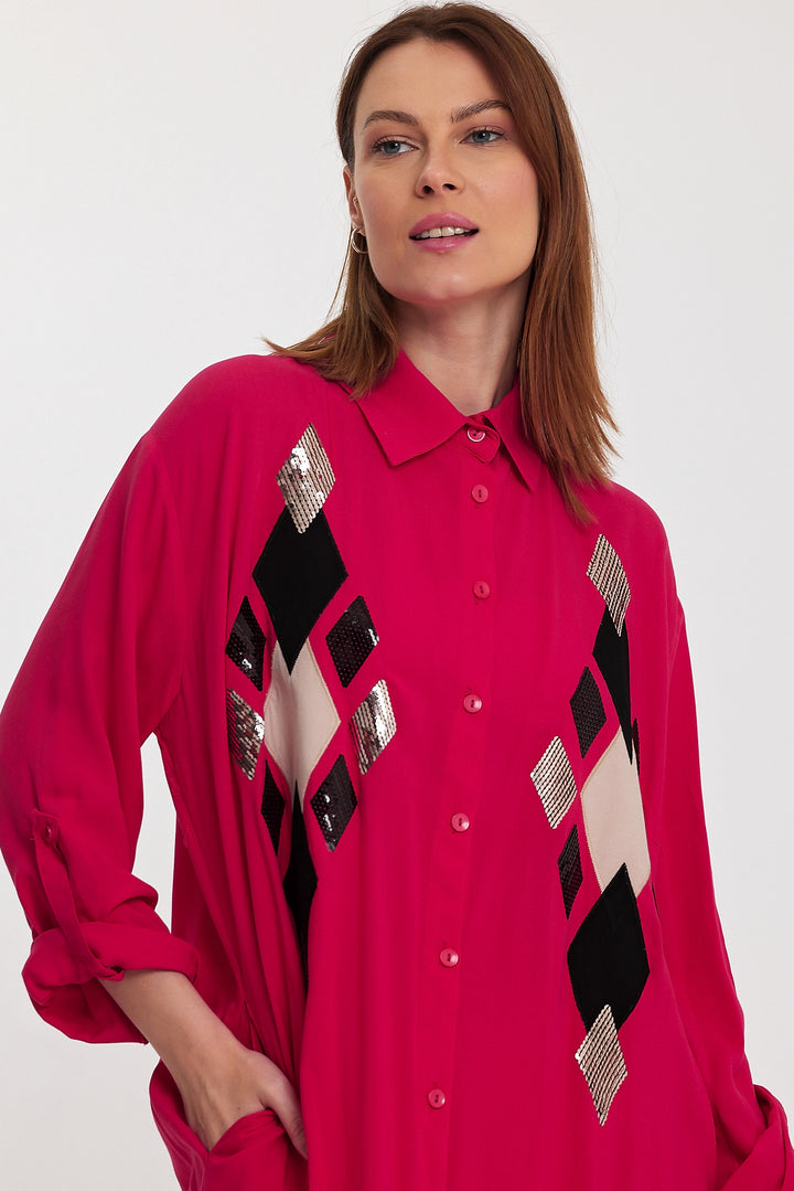 (4P.PACK) Geo Luxe Shirt Maxi Dress