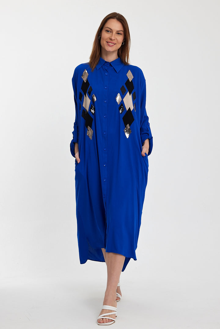 (4P.PACK) Geo Luxe Shirt Maxi Dress