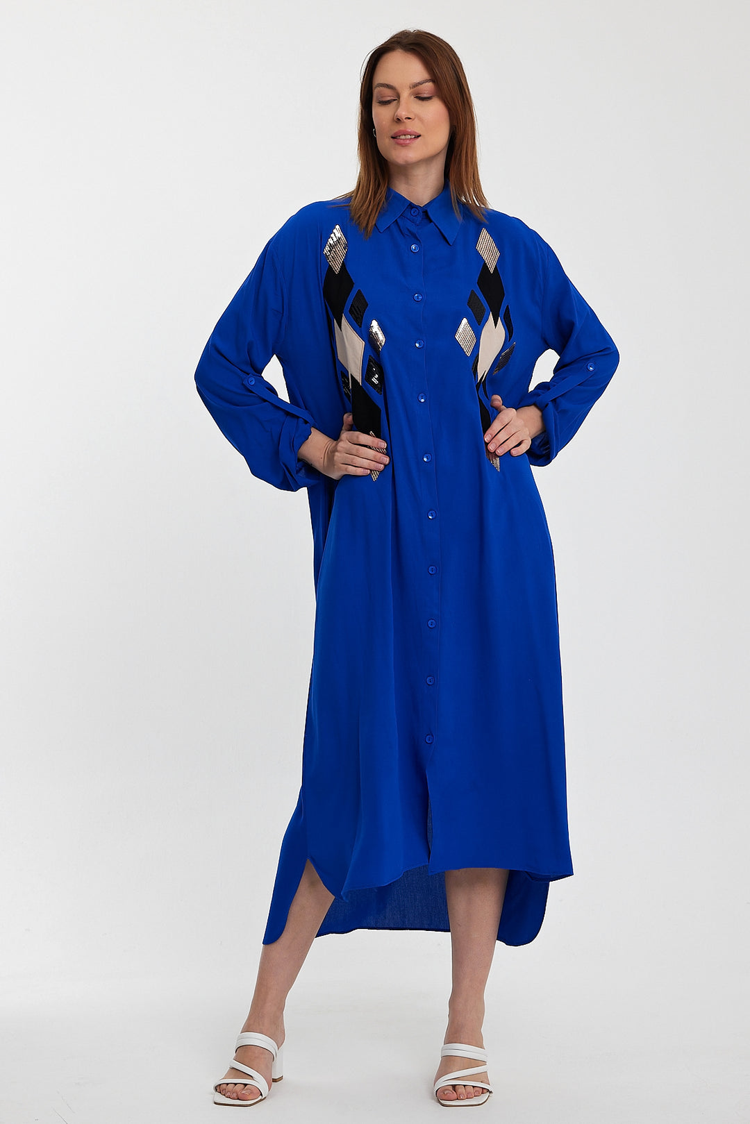 (4P.PACK) Geo Luxe Shirt Maxi Dress