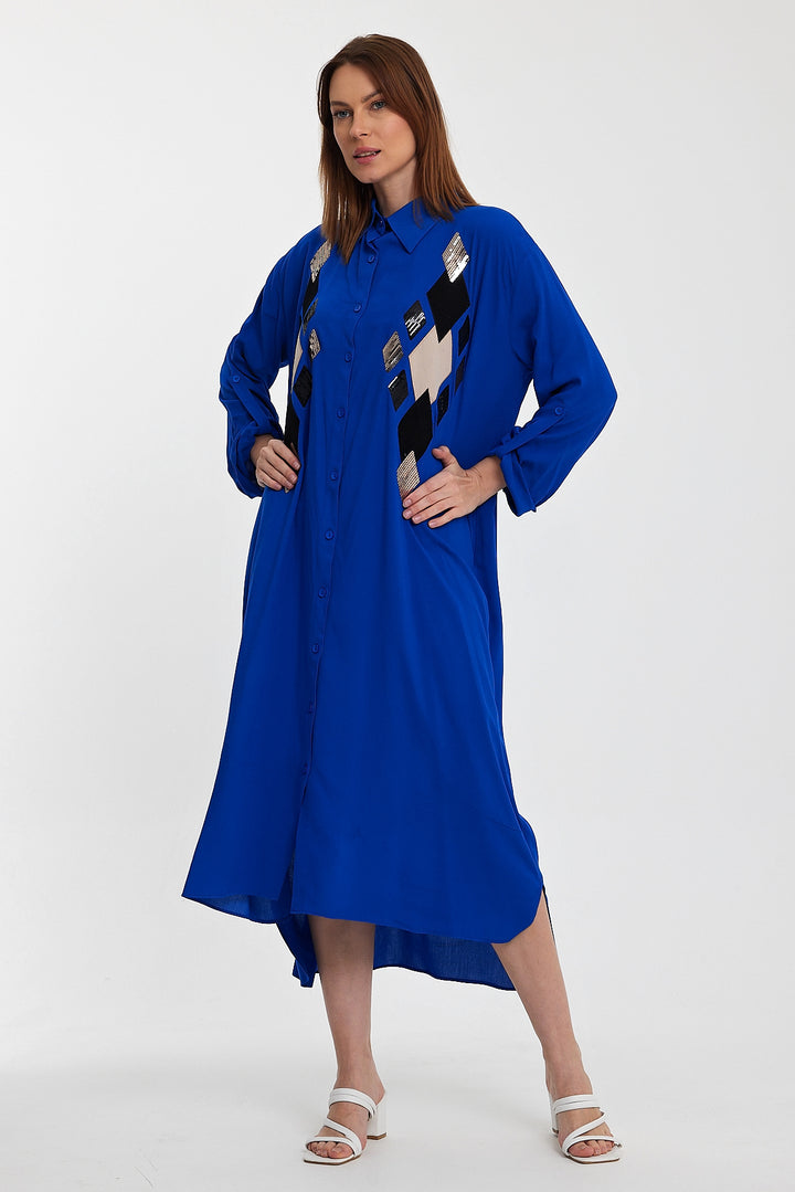 (4P.PACK) Geo Luxe Shirt Maxi Dress