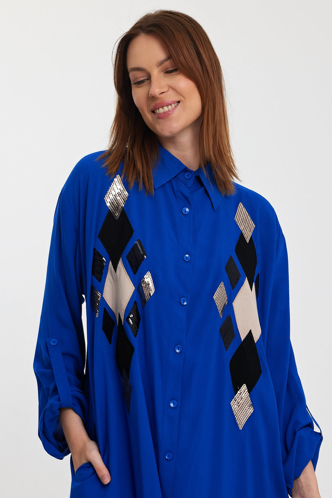 (4P.PACK) Geo Luxe Shirt Maxi Dress