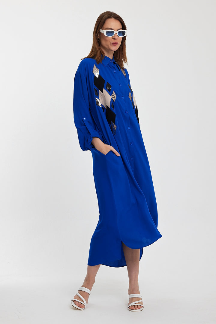 (4P.PACK) Geo Luxe Shirt Maxi Dress