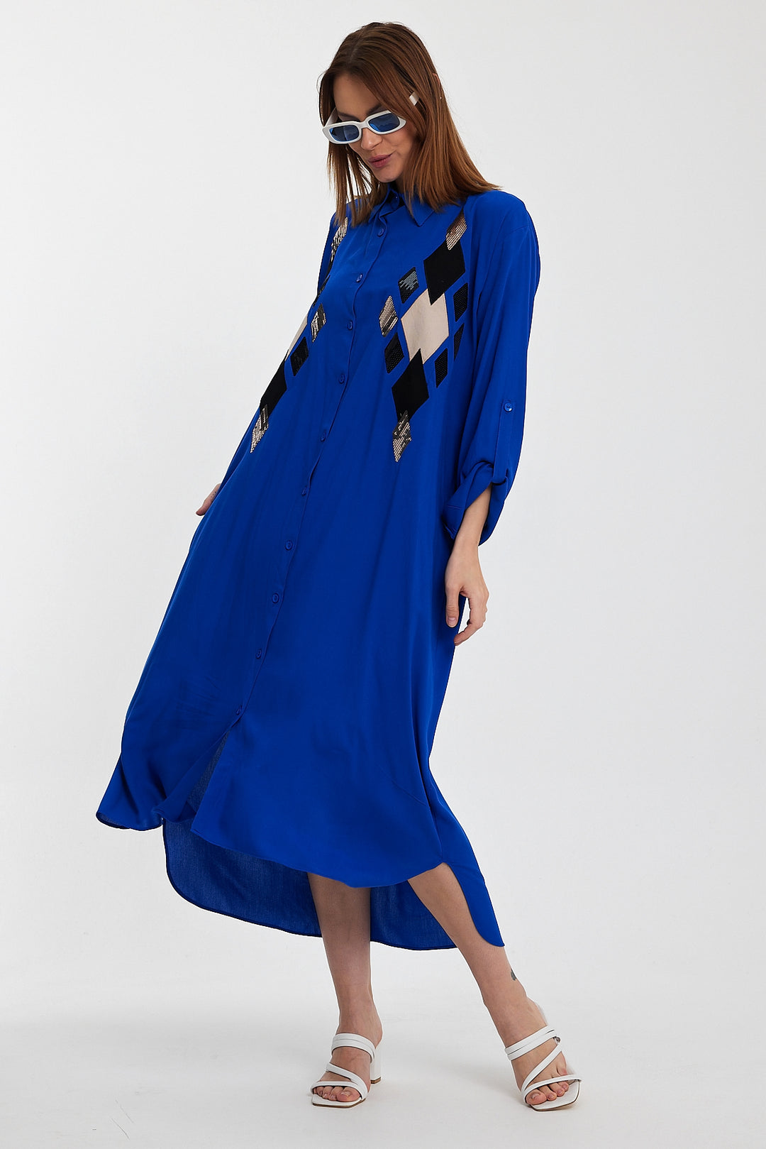 (4P.PACK) Geo Luxe Shirt Maxi Dress