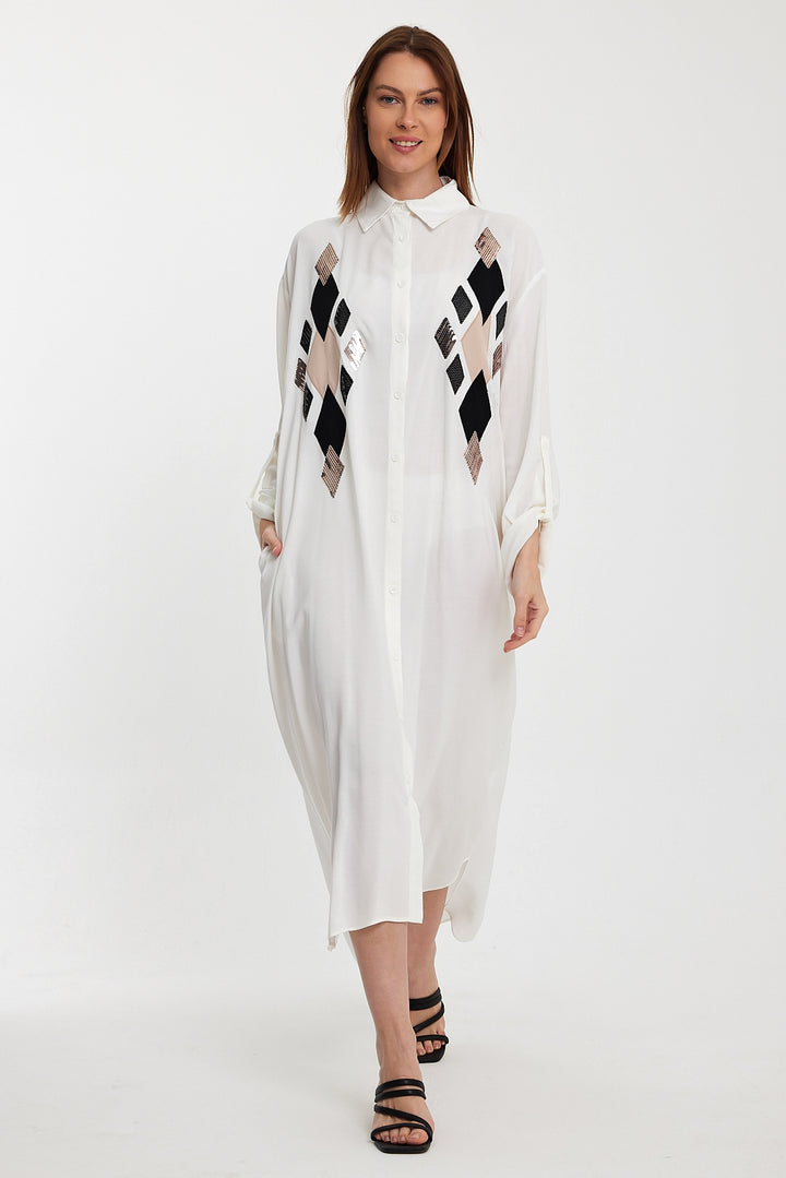 (4P.PACK) Geo Luxe Shirt Maxi Dress