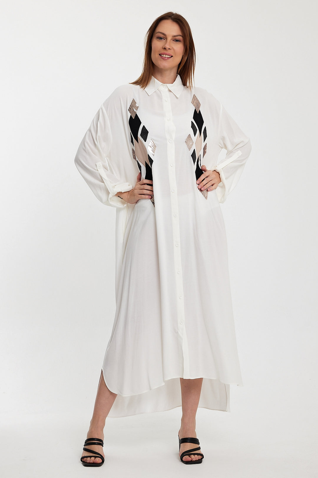 (4P.PACK) Geo Luxe Shirt Maxi Dress
