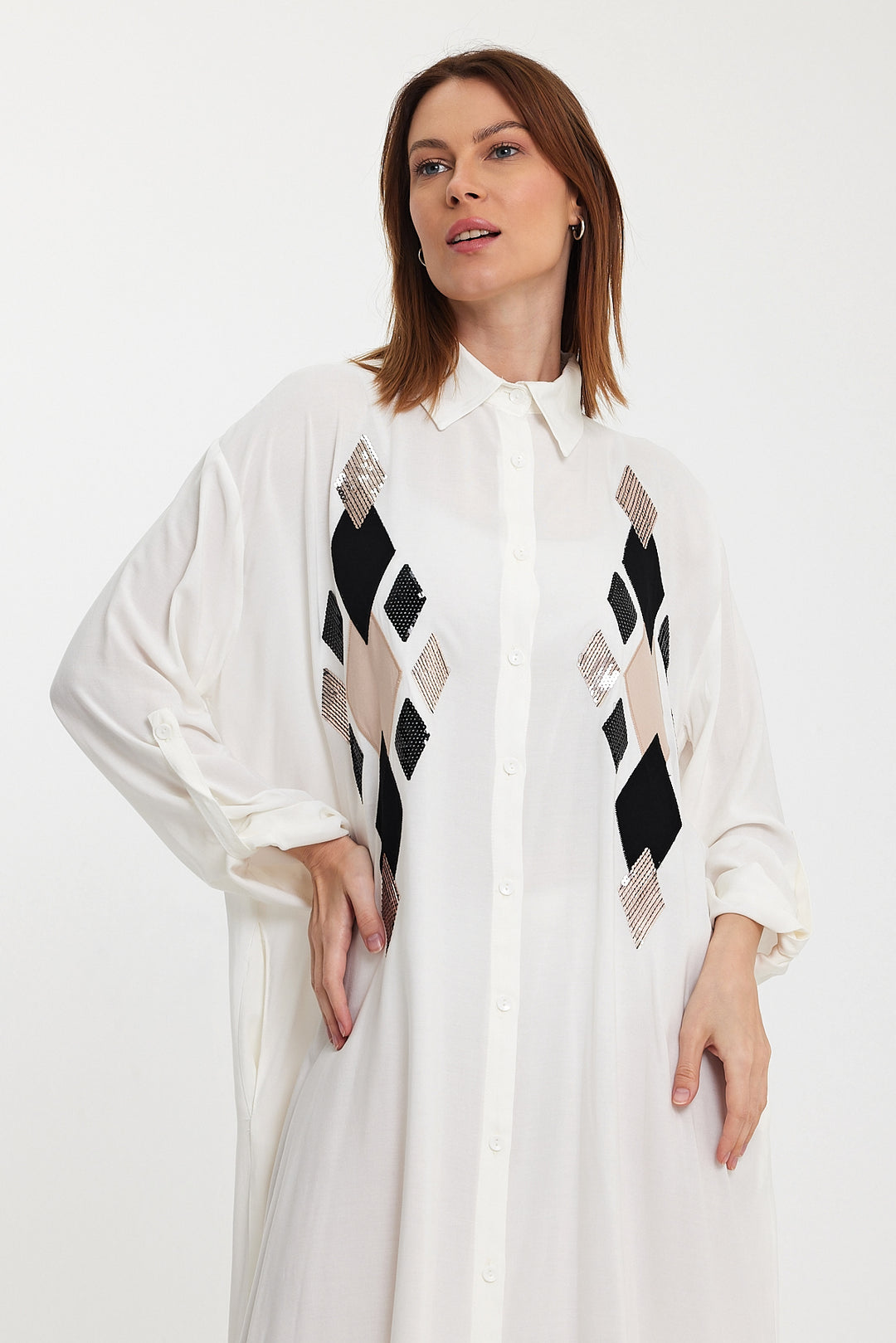 (4P.PACK) Geo Luxe Shirt Maxi Dress