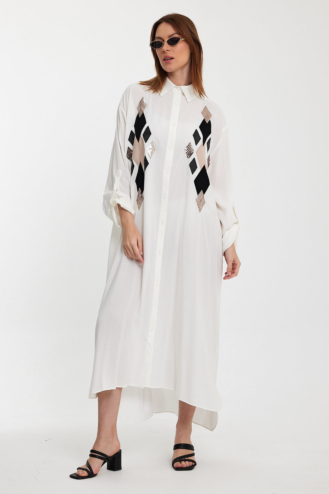 (4P.PACK) Geo Luxe Shirt Maxi Dress