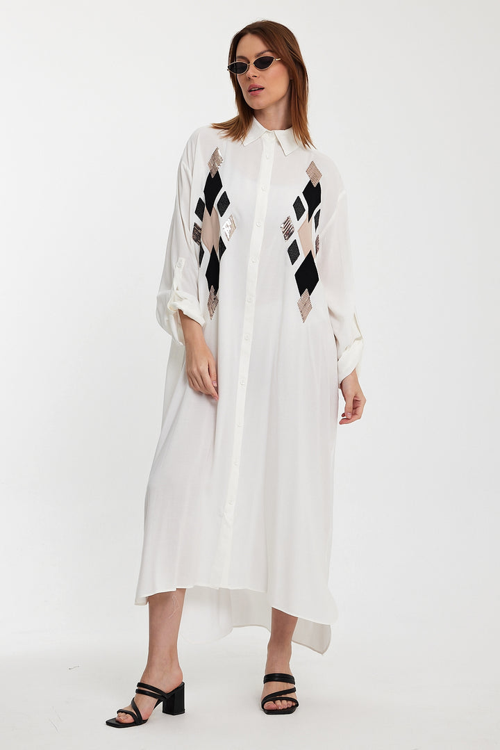 (4P.PACK) Geo Luxe Shirt Maxi Dress