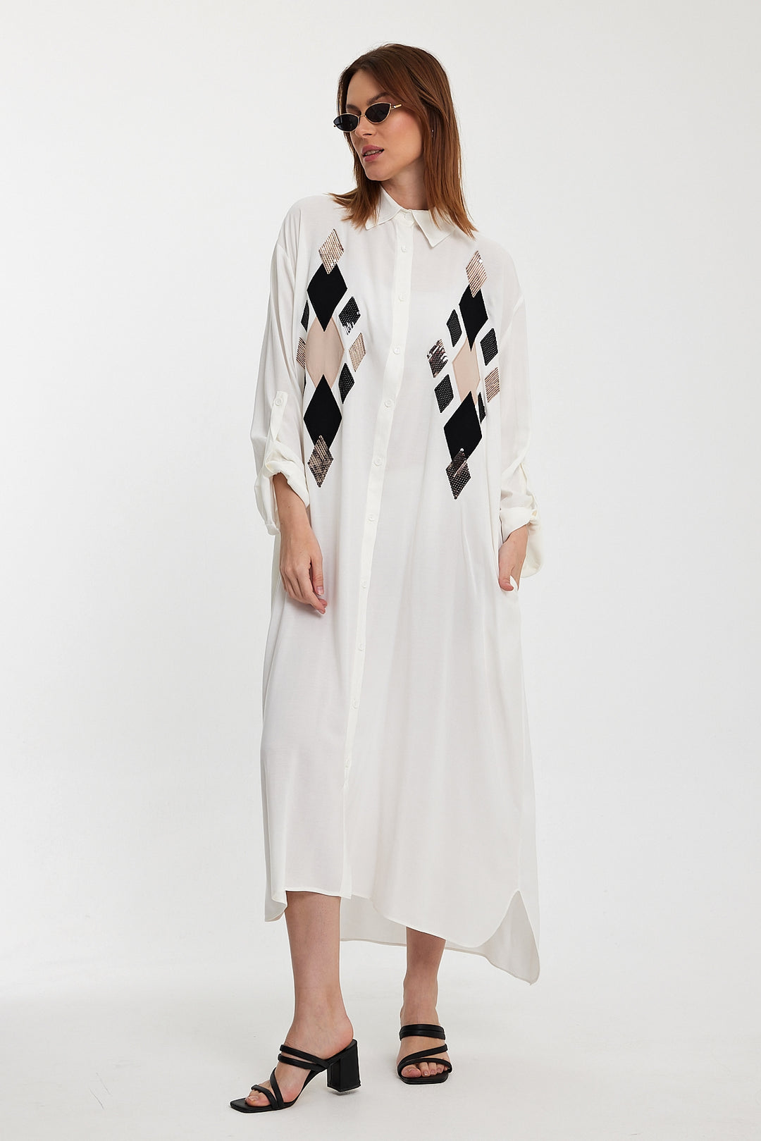 (4P.PACK) Geo Luxe Shirt Maxi Dress