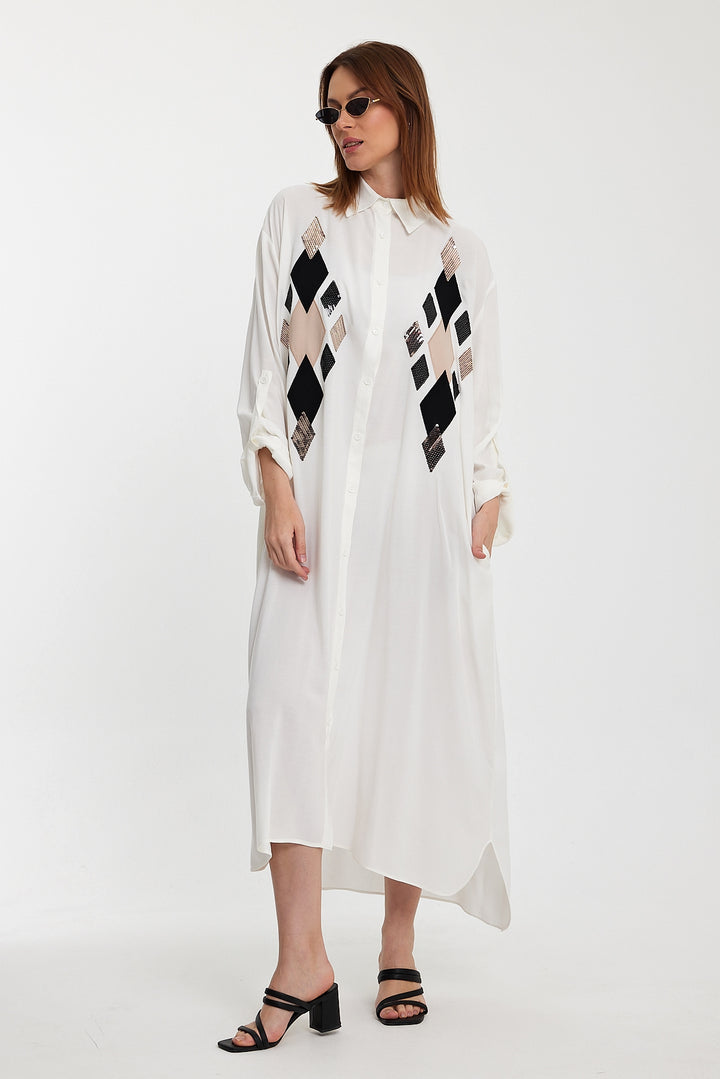 (4P.PACK) Geo Luxe Shirt Maxi Dress
