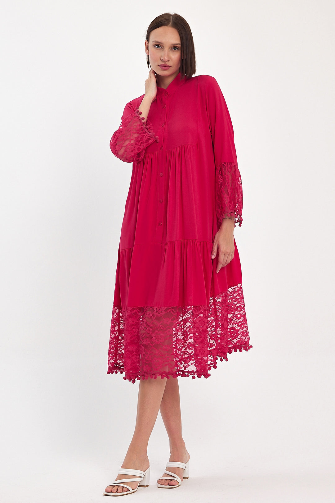 (4P.PACK) Luna Lace Tiered Midi Dress