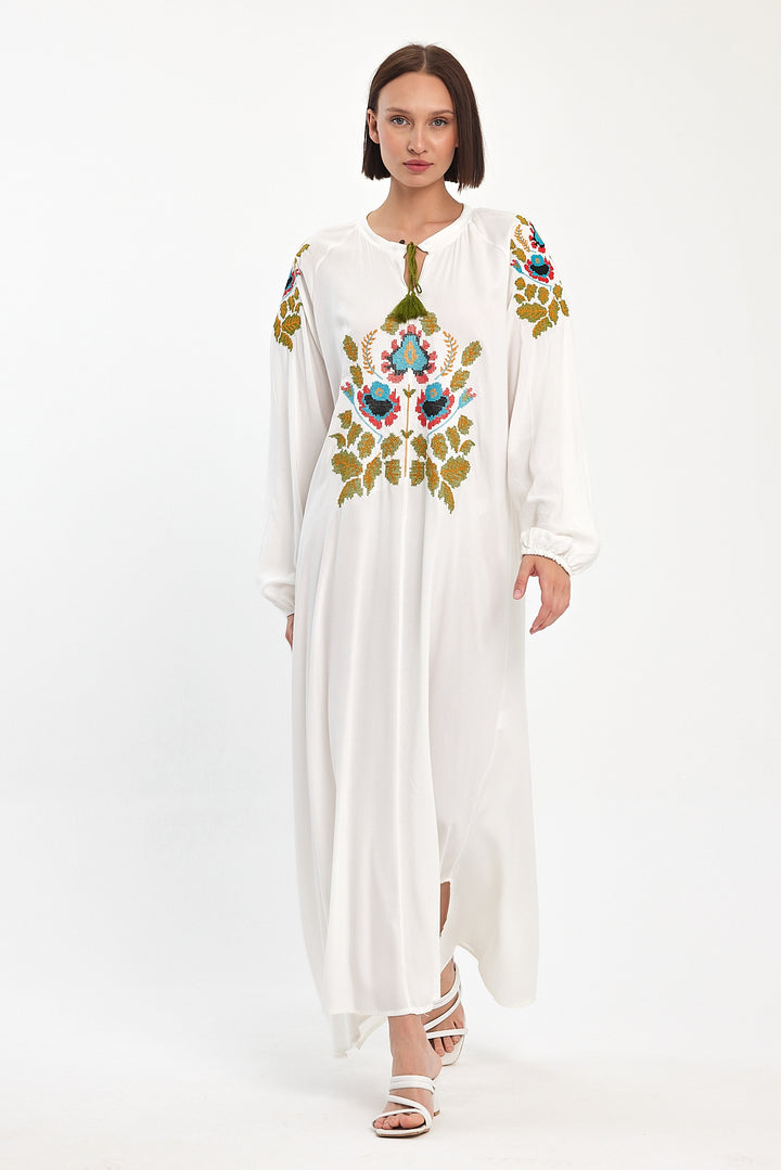 (4P.PACK) Boho Heritage Floral Embroidered Maxi Dress