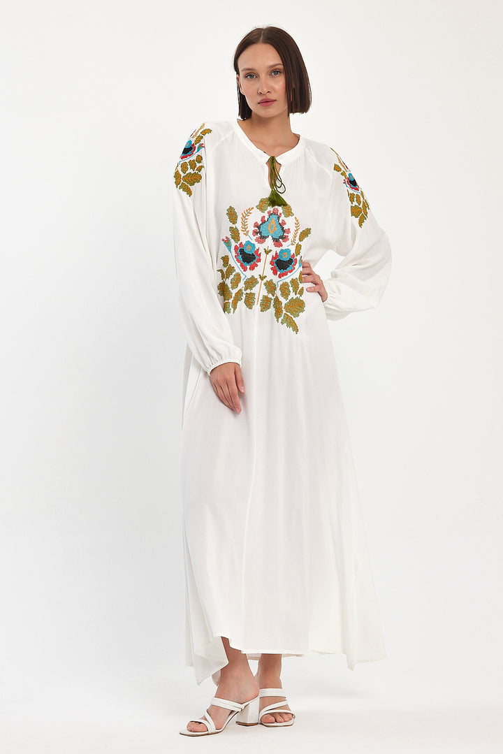 (4P.PACK) Boho Heritage Floral Embroidered Maxi Dress