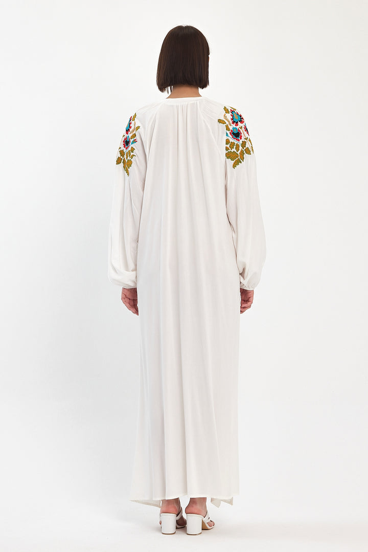 (4P.PACK) Boho Heritage Floral Embroidered Maxi Dress