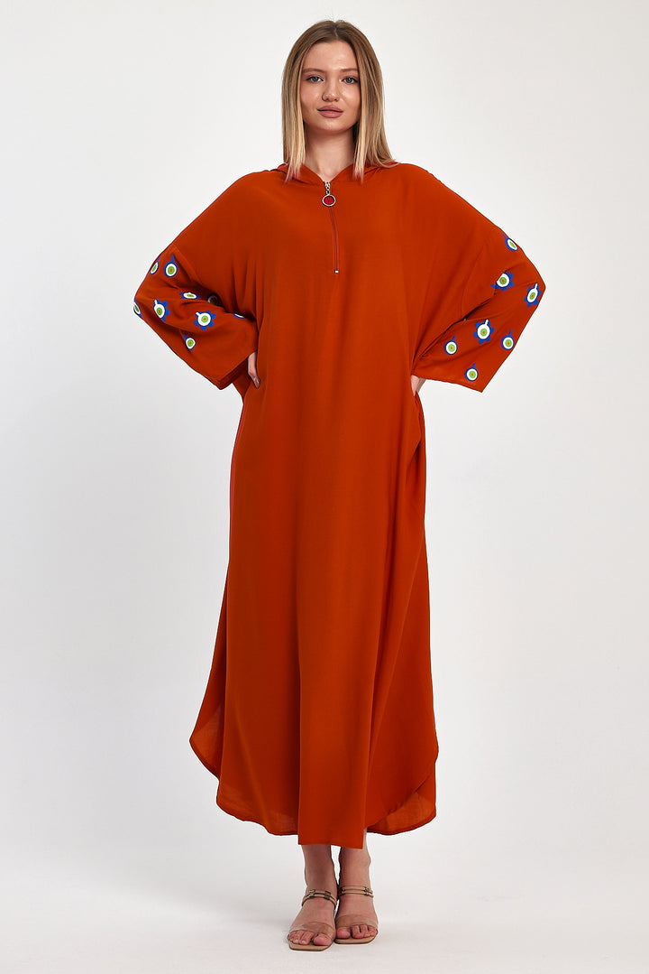 (4P.PACK) Evil Eye Charm Embroidered Kaftan Dress