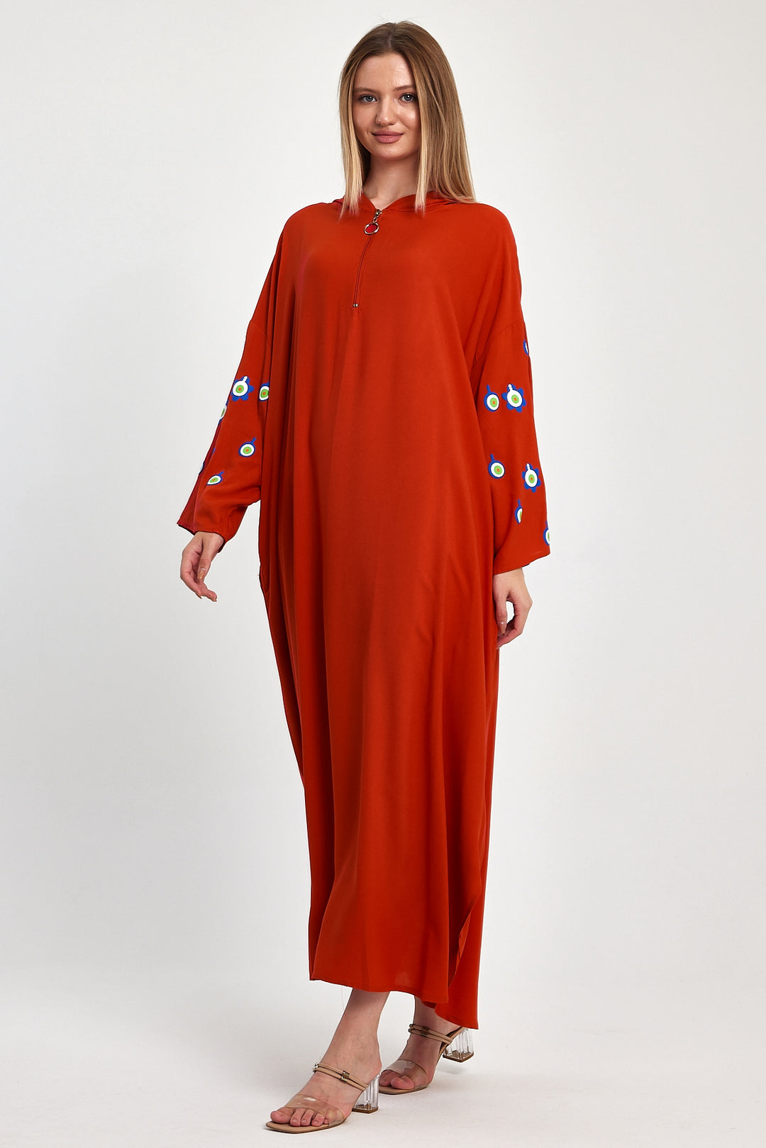 (4P.PACK) Evil Eye Charm Embroidered Kaftan Dress