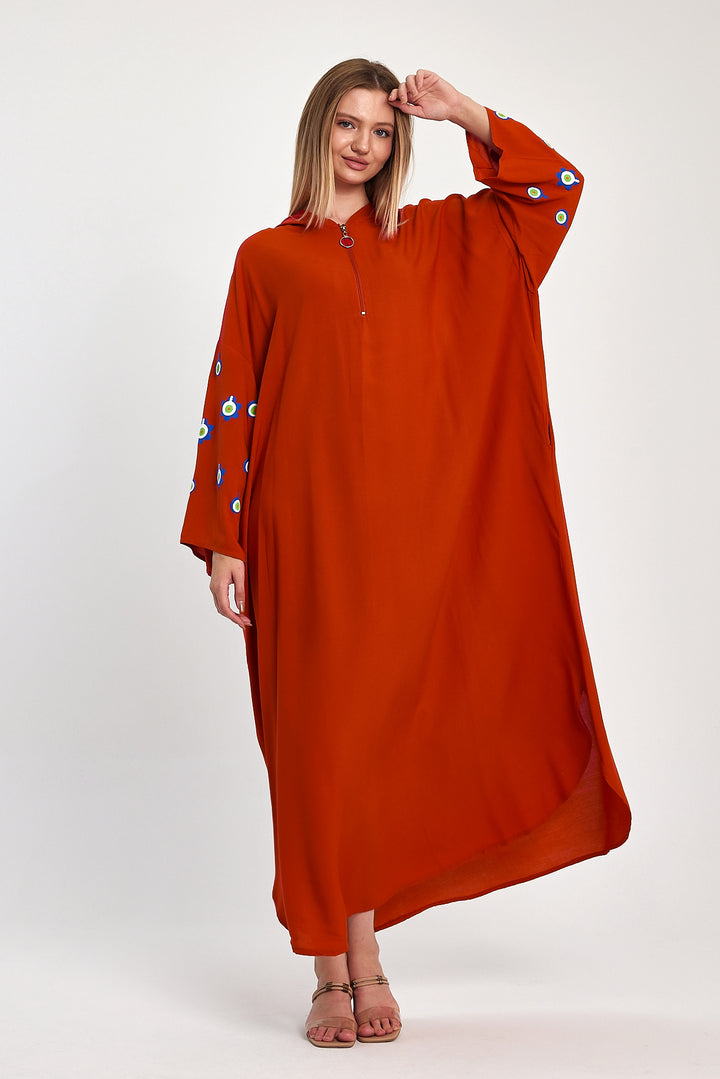 (4P.PACK) Evil Eye Charm Embroidered Kaftan Dress