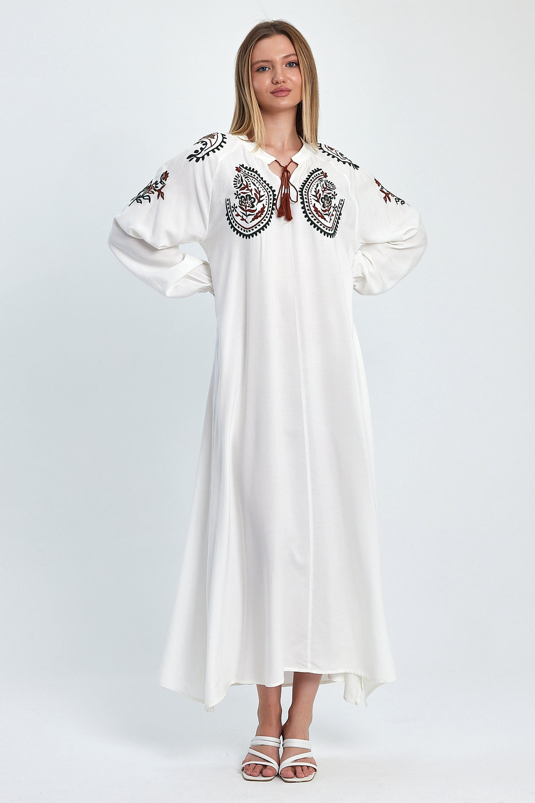 (4 P.PACK) Boho Heritage Embroidered Maxi Kaftan Dress