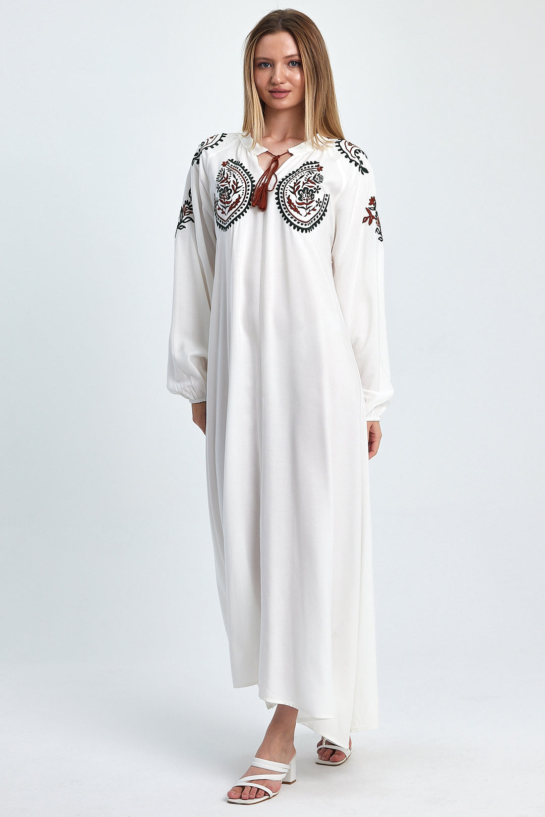 (4 P.PACK) Boho Heritage Embroidered Maxi Kaftan Dress