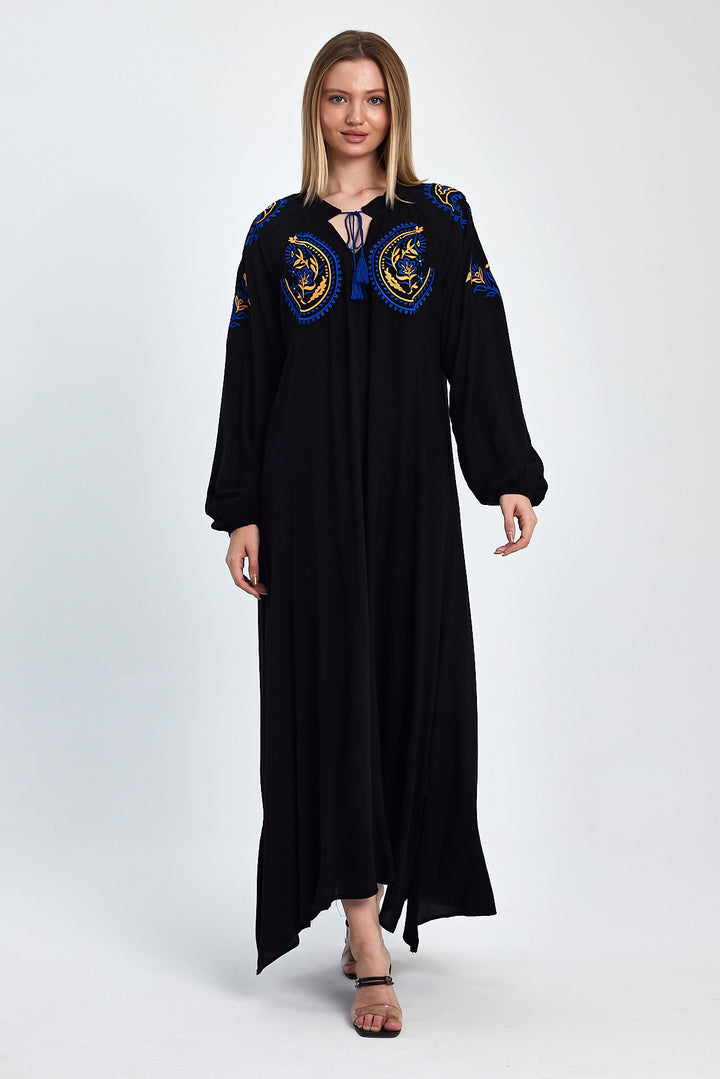 (4P.PACK) Midnight Boho Embroidered Maxi Kaftan Dress