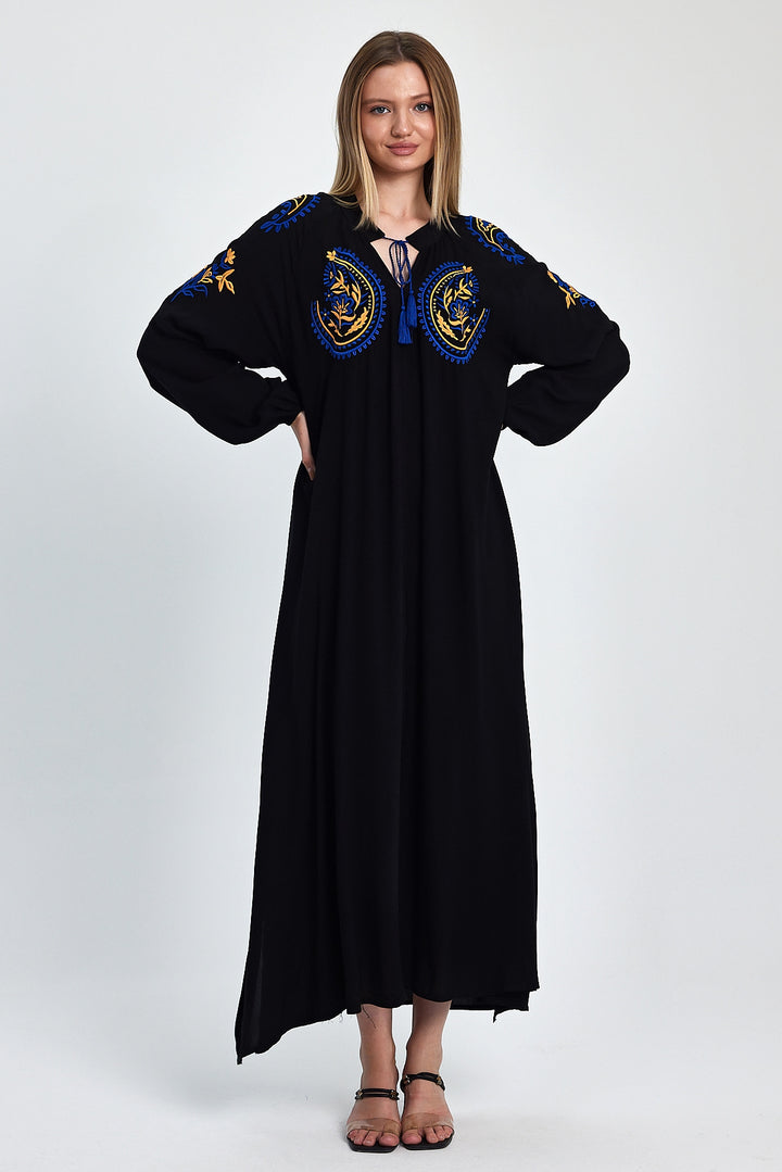 (4P.PACK) Midnight Boho Embroidered Maxi Kaftan Dress